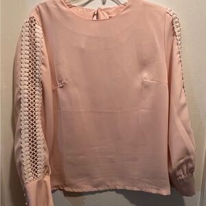Chic Blush Lace Sleeve Women's Blouse